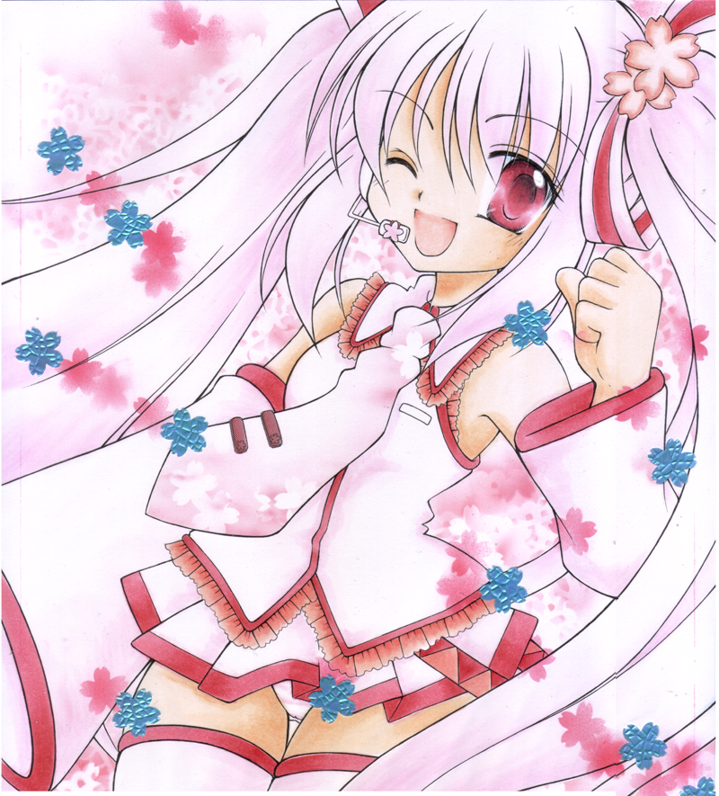 hatsune miku and sakura miku (vocaloid) drawn by kazra