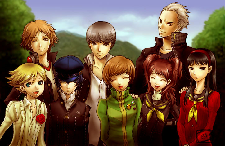 narukami yu, shirogane naoto, satonaka chie, kujikawa rise, amagi yukiko, and 3 more (persona and 1 more) drawn by rasneko
