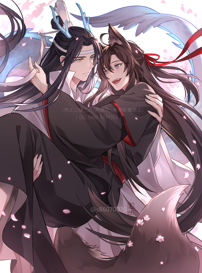 wei wuxian and lan wangji (modao zushi) drawn by usagishi