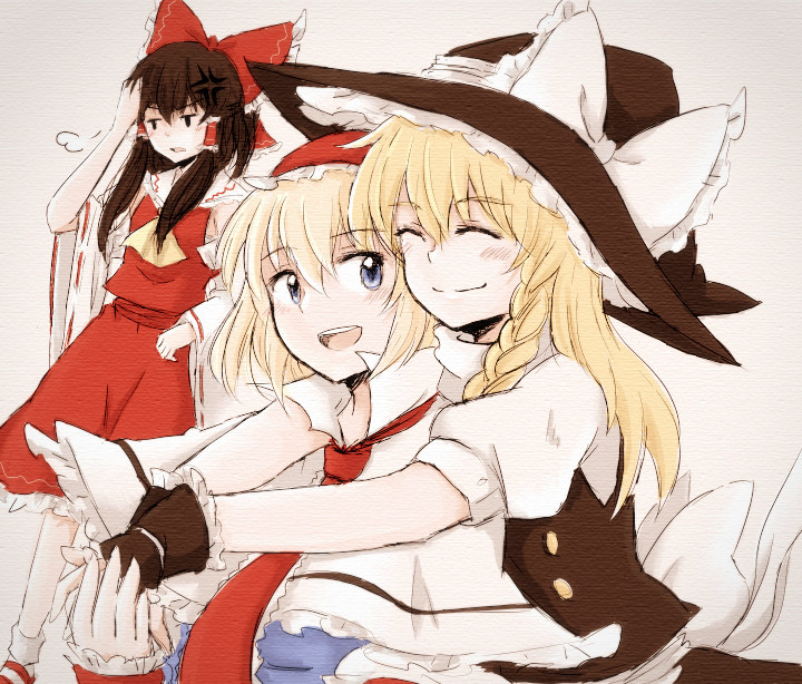 hakurei reimu, kirisame marisa, and alice margatroid (touhou) drawn by hiroya_masaharu