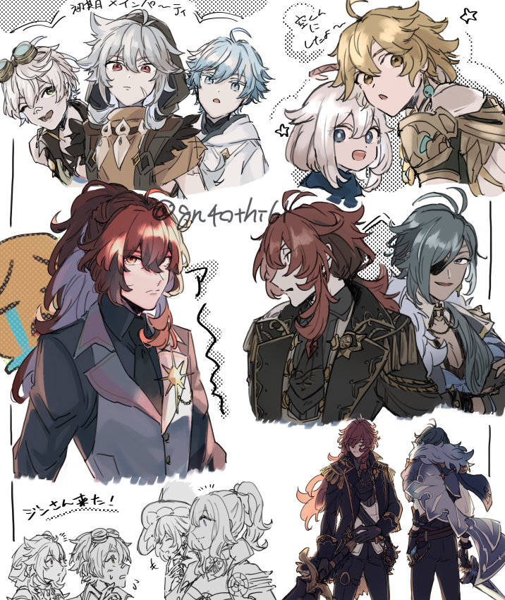aether, paimon, jean, diluc, kaeya, and 4 more (genshin impact) drawn by suitchi_(gn4othi61)