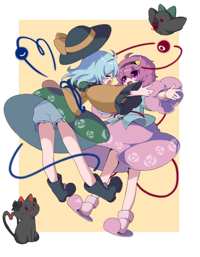 komeiji koishi, komeiji satori, kaenbyou rin, and reiuji utsuho (touhou) drawn by qmu