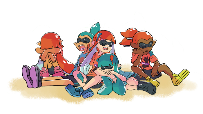 inkling player character, inkling girl, and inkling boy (splatoon and 1 more) drawn by gomipomi