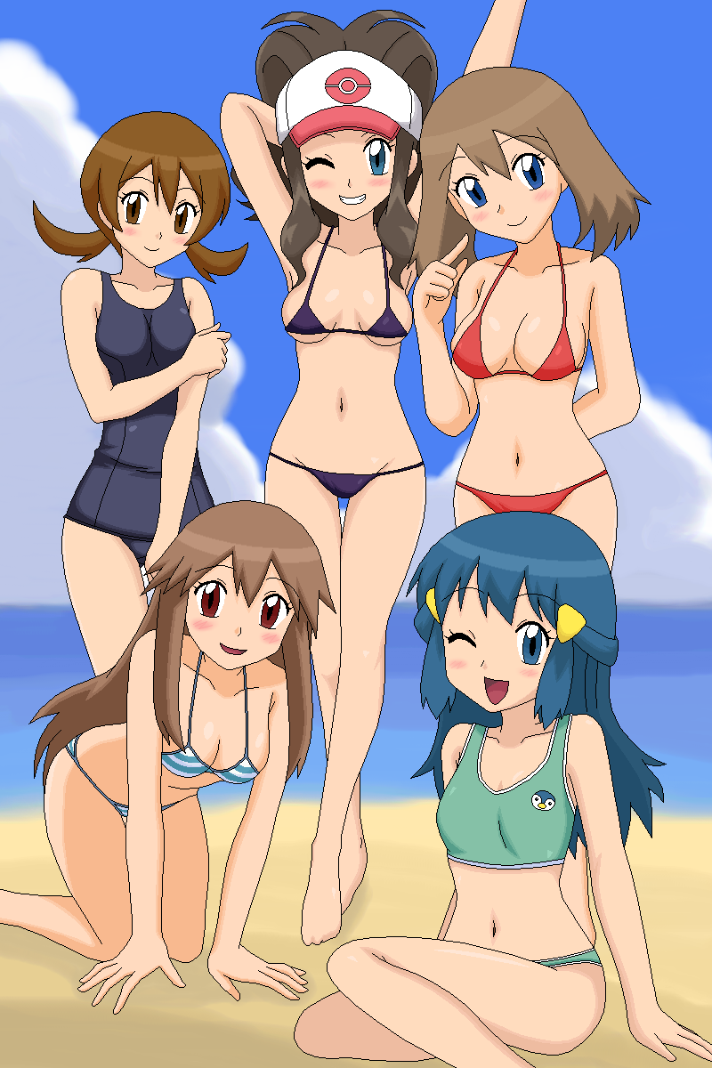 dawn, may, hilda, piplup, leaf, and 1 more (pokemon and 5 more) drawn by kuro_hopper