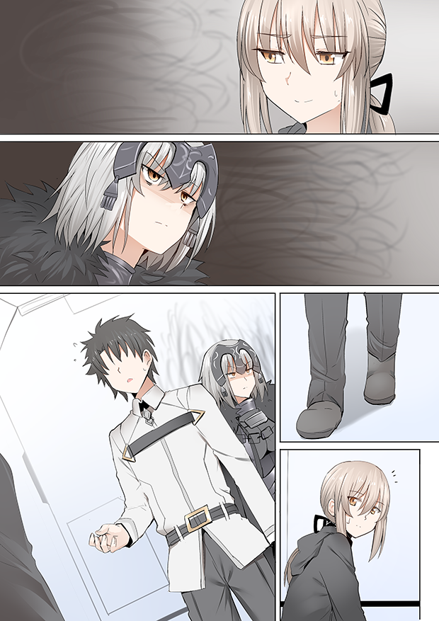 artoria pendragon, fujimaru ritsuka, saber alter, and jeanne d'arc alter (fate and 1 more) drawn by ginhaha