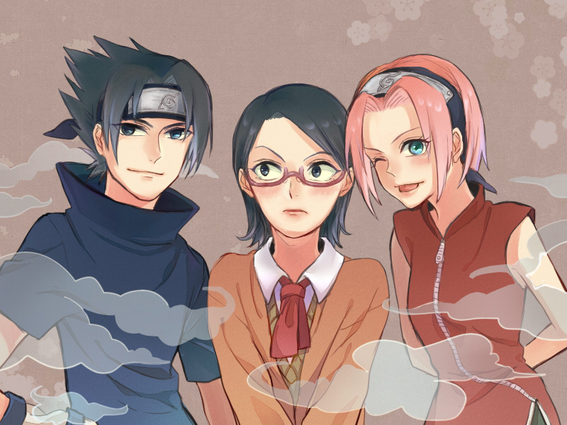 haruno sakura, uchiha sasuke, and uchiha sarada (naruto) drawn by mallow-mallow