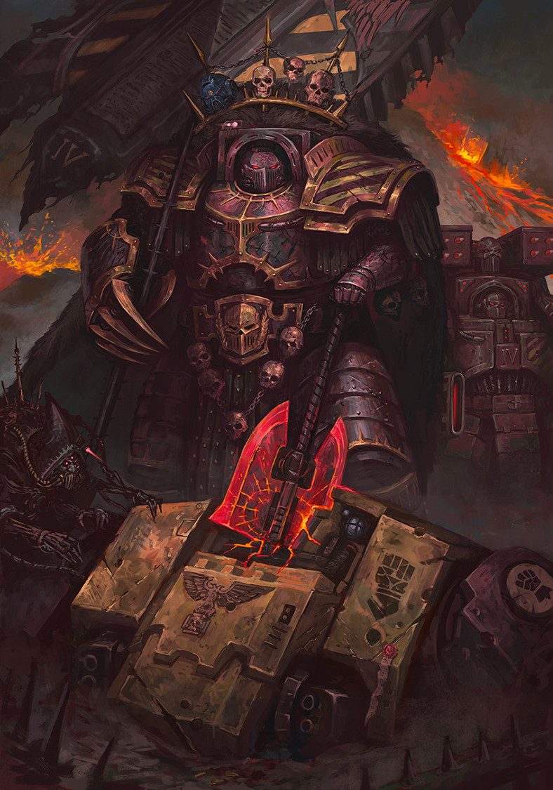 adeptus astartes, chaos space marine, and adeptus mechanicus (warhammer 40k) drawn by kheljay