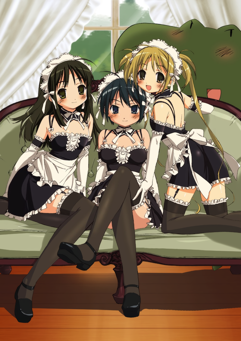 sawatari izumi, sawatari mitsuki, pochi, and kurauchi anna (megami magazine and 1 more) drawn by takamura_kazuhiro