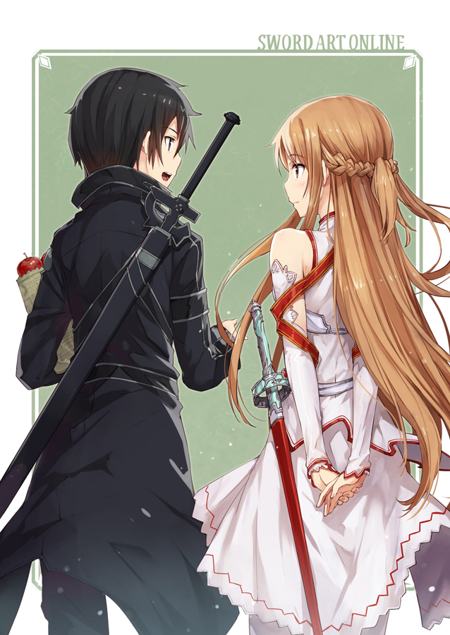 asuna and kirito (sword art online) drawn by gabiran