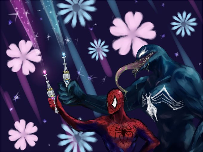 spider-man and venom (precure and 3 more) drawn by skj