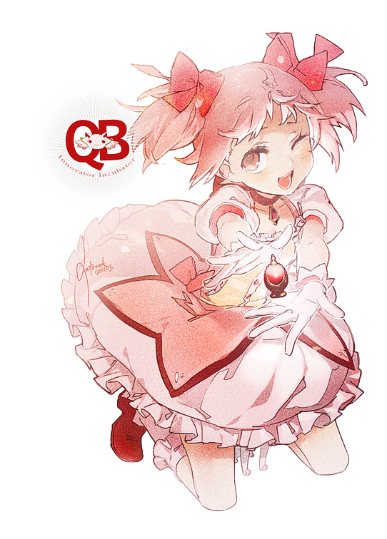 kaname madoka and kyubey (mahou shoujo madoka magica) drawn by antenna_(draconian)