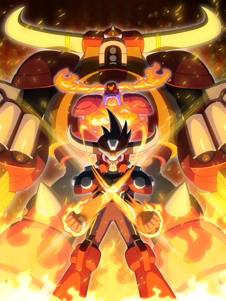 geo stelar, star force mega man, taurus fire, taurus noise, and taurus (mega man and 2 more) drawn by napo