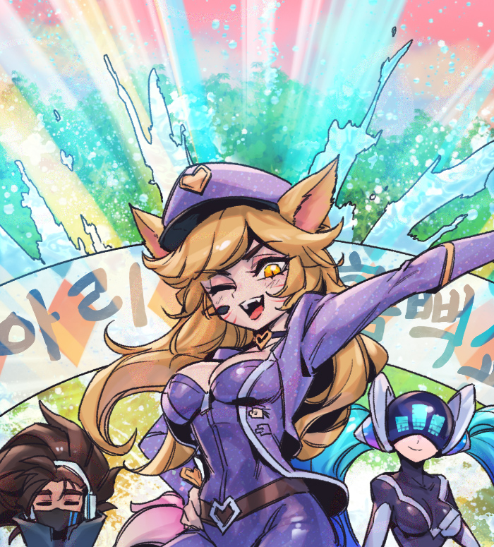 ahri, sona, yasuo, popstar ahri, dj sona, and 1 more (league of legends) drawn by phantom_ix_row