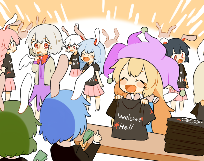 clownpiece, hecatia lapislazuli, kishin sagume, and moon rabbit extra (touhou) drawn by misha_(hoongju)