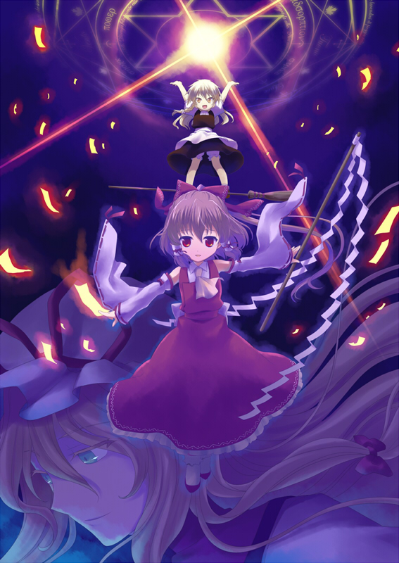 hakurei reimu, kirisame marisa, and yakumo yukari (touhou) drawn by soukuu_kizuna