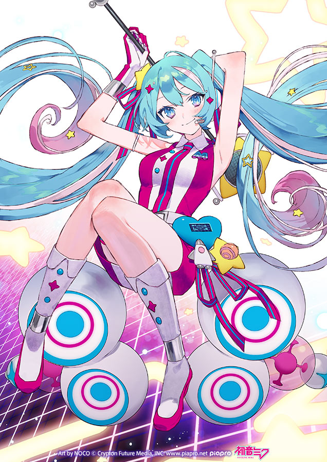 hatsune miku and magical mirai miku (vocaloid and 1 more) drawn by noco_(adamas)