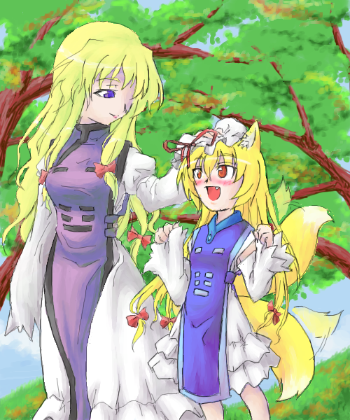 yakumo yukari and yakumo ran (touhou) drawn by eki-end