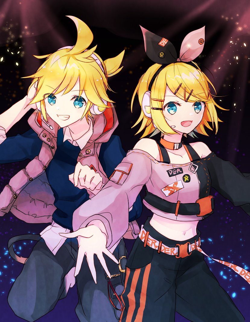 kagamine rin, kagamine len, vivid bad squad len, and vivid bad squad rin (vocaloid and 1 more) drawn by yukara_(loiroio)