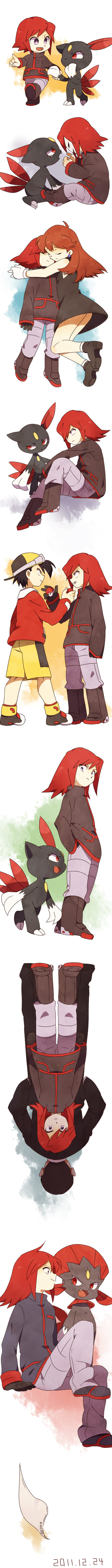 ethan, silver, green, sneasel, weavile, and 1 more (pokemon and 1 more) drawn by otoufu_(oto_hu)