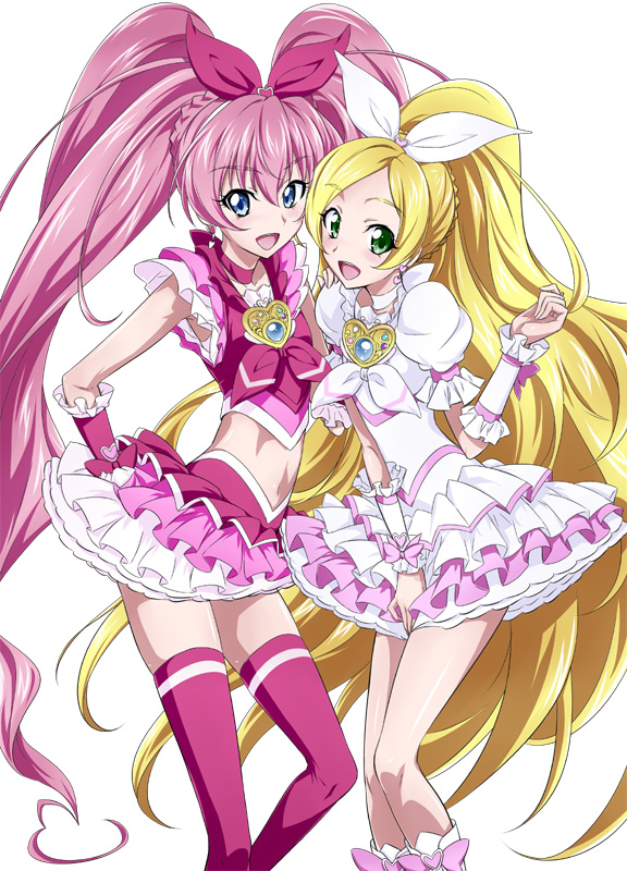 houjou hibiki, minamino kanade, cure melody, and cure rhythm (precure and 1 more) drawn by nakahira_guy
