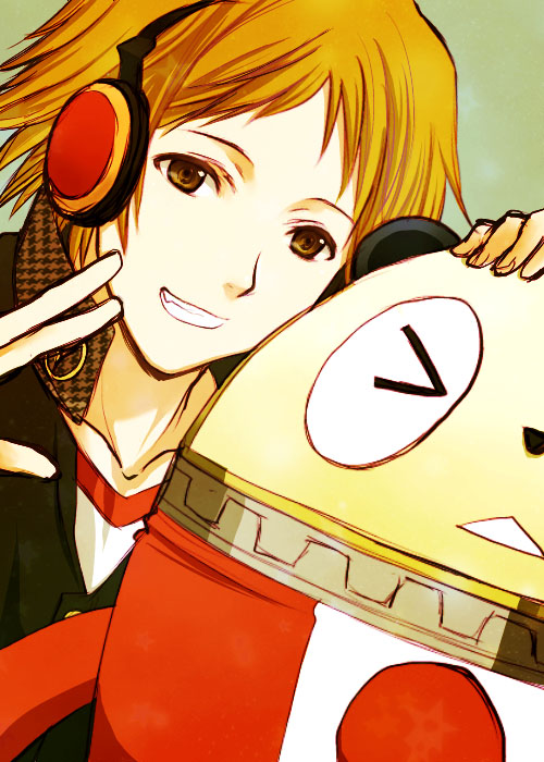 hanamura yousuke and kuma (persona and 1 more) drawn by seiru_(prairie)