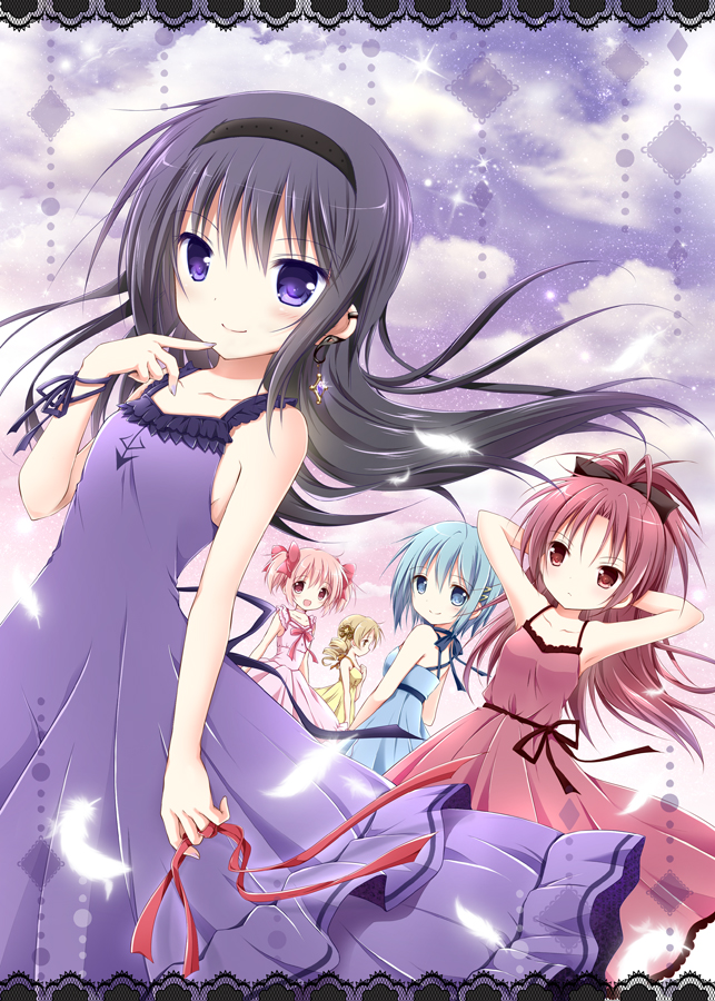 akemi homura, kaname madoka, miki sayaka, sakura kyoko, and tomoe mami (mahou shoujo madoka magica) drawn by nanase_miori