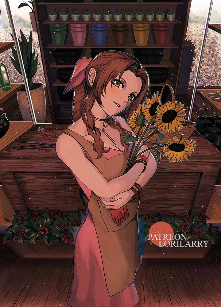 aerith gainsborough (final fantasy and 2 more) drawn by lorilarry