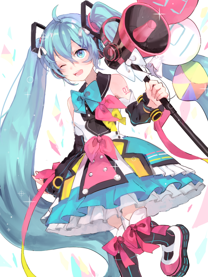 hatsune miku and magical mirai miku (vocaloid and 1 more) drawn by saz8720