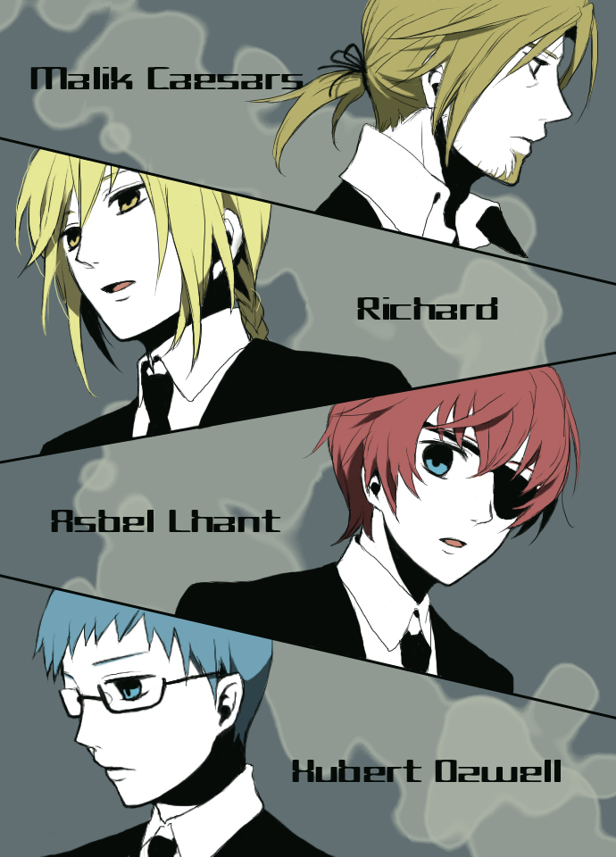 asbel lhant, hubert ozwell, richard, and malik caesars (tales of and 1 more) drawn by akke