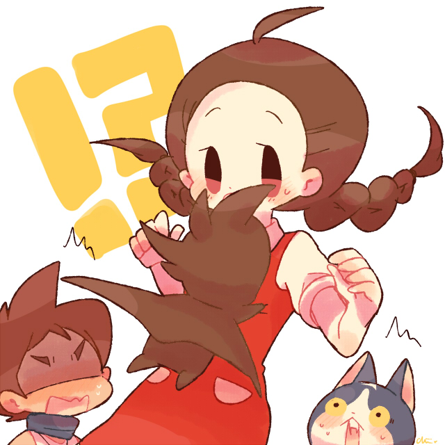 fuyunyan, keizou, and amano yukiko (youkai watch) drawn by chiyoko_(oman1229)
