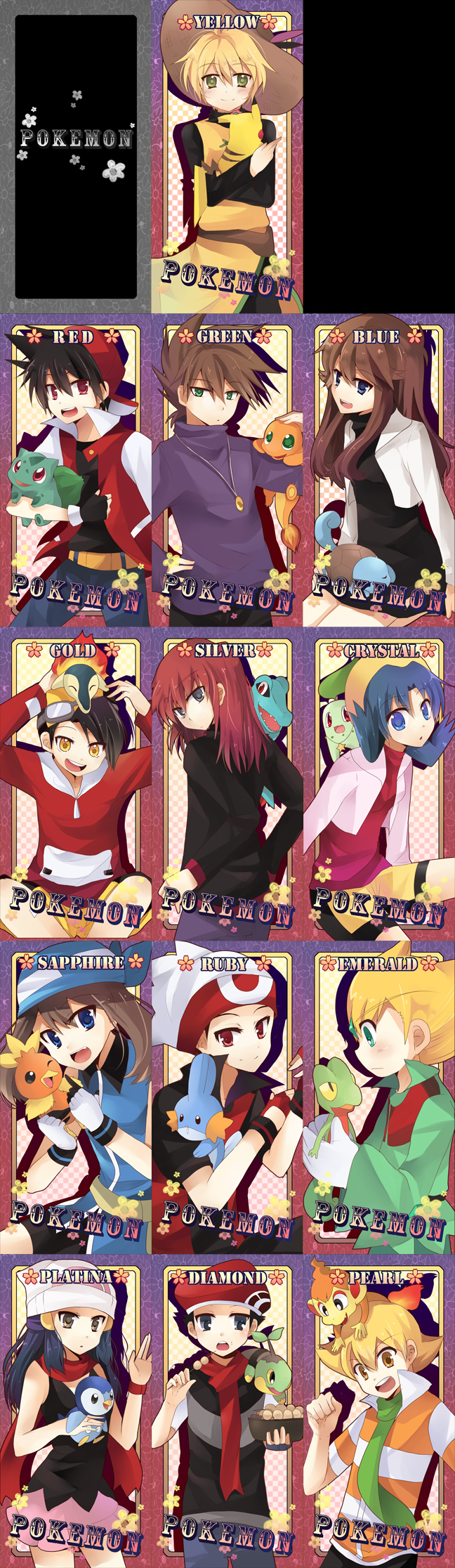 pikachu, dawn, may, red, ethan, and 21 more (pokemon and 1 more) drawn by chocho_(homelessfox)