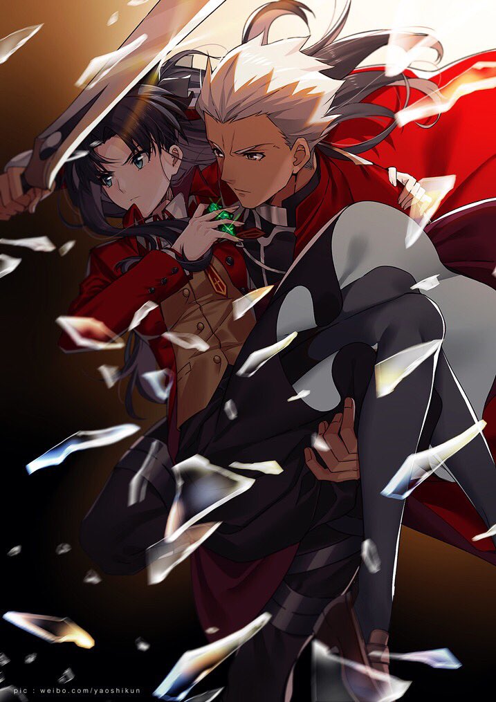tohsaka rin and archer (fate and 1 more) drawn by yaoshi_jun