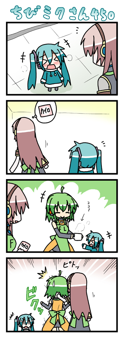 hatsune miku, megurine luka, chibi miku, and fl-chan (vocaloid and 1 more) drawn by minami_(colorful_palette)