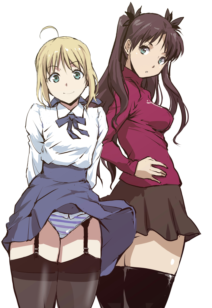 artoria pendragon, saber, and tohsaka rin (fate and 1 more) drawn by kamisimo_90
