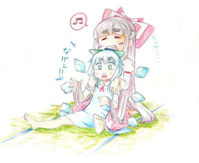 cirno and fujiwara no mokou (touhou) drawn by takeu