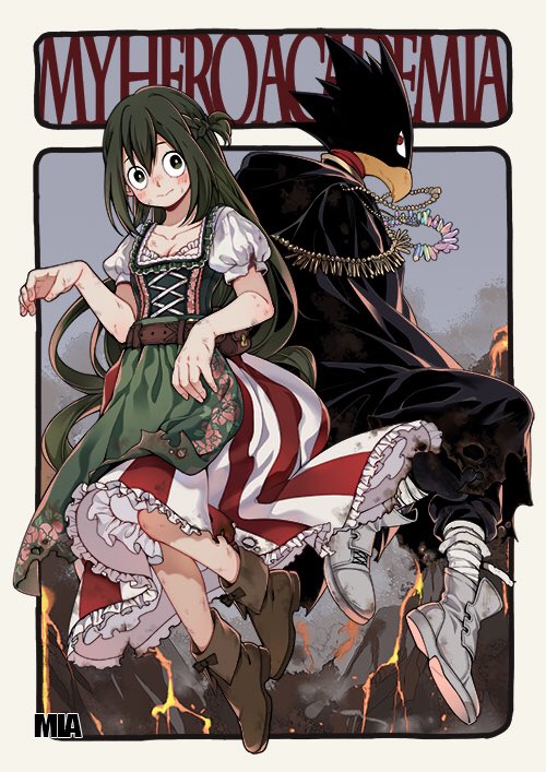 asui tsuyu and tokoyami fumikage (boku no hero academia) drawn by mia0309