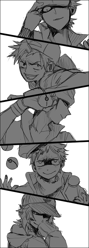 red, ethan, hilbert, brendan, and lucas (pokemon and 6 more) drawn by stone_(shirokanipe_ranran)