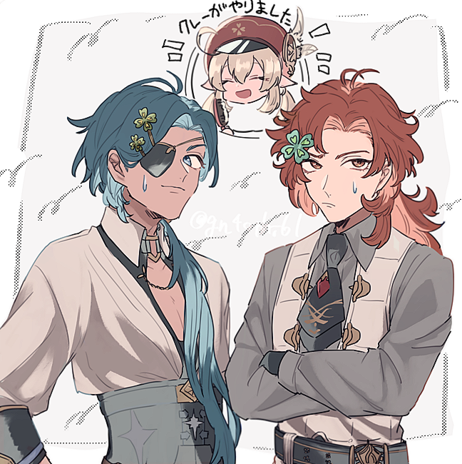 klee, diluc, and kaeya (genshin impact) drawn by suitchi_(gn4othi61)