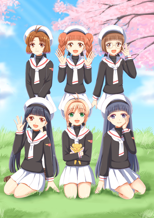 kinomoto sakura, kero, daidouji tomoyo, li meiling, sasaki rika, and 2 more (cardcaptor sakura) drawn by ookawa_wataru
