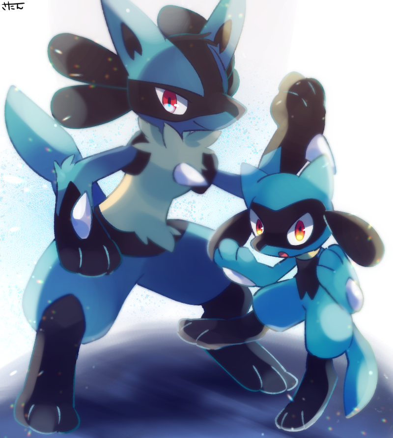 lucario and riolu (pokemon) drawn by satan_(zoroa553)