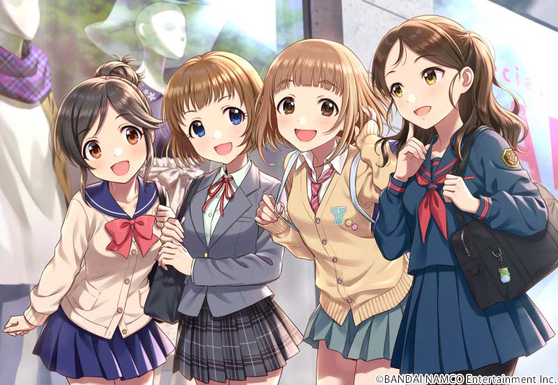 kitami yuzu, pina korata, ayase honoka, momoi azuki, and kudo shinobu (idolmaster and 2 more) drawn by morikura_en