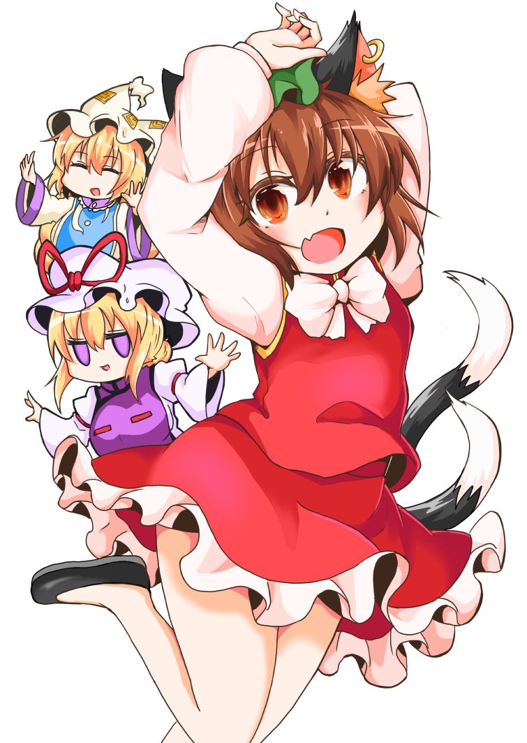 yakumo yukari, yakumo ran, and chen (touhou) drawn by shiromamekei