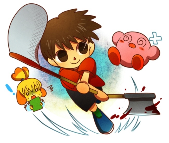 kirby, isabelle, and villager (kirby and 2 more) drawn by ytooru
