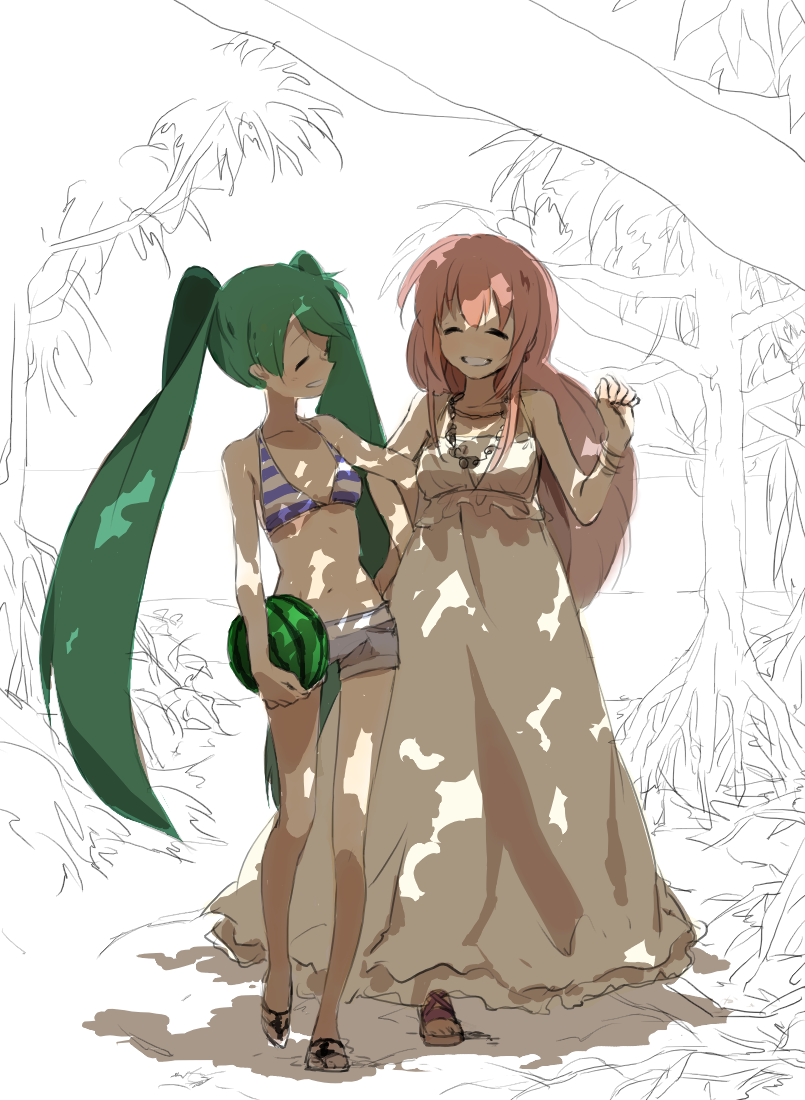 hatsune miku and megurine luka (vocaloid) drawn by shiichikin