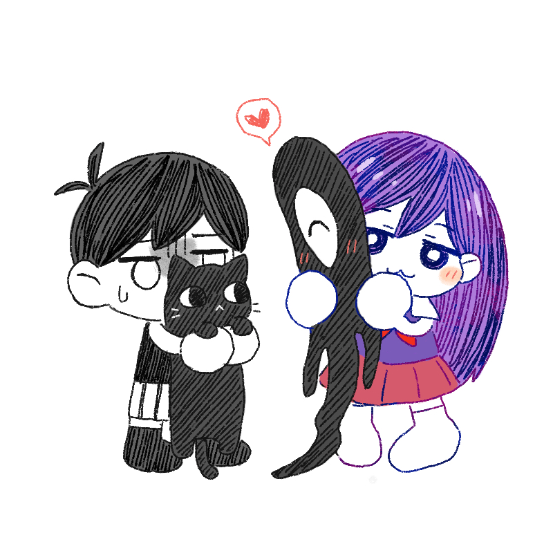 omori, mari, something, and mewo (omori) drawn by sun_iiinu