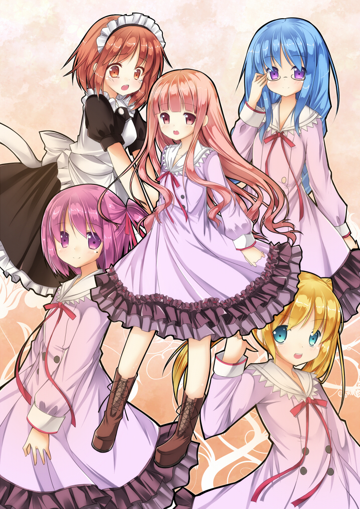 minato tomoka, hakamada hinata, misawa maho, nagatsuka saki, and kashii airi (rou-kyuu-bu!) drawn by amemiya_ruki