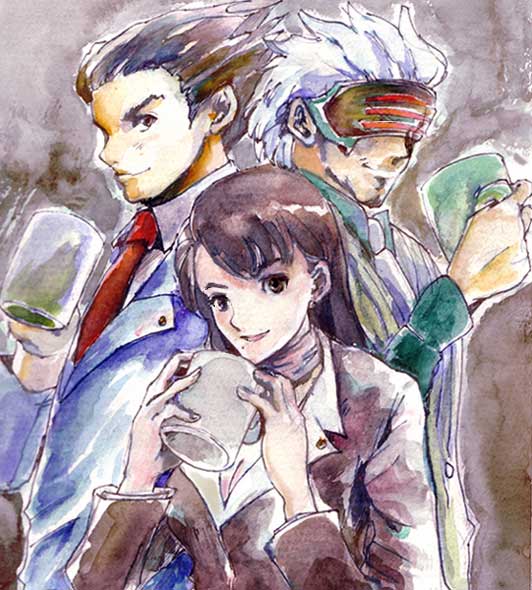 phoenix wright, mia fey, and godot (ace attorney and 1 more) drawn by magi_(magi_p)
