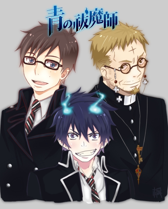 okumura rin, okumura yukio, and fujimoto shirou (ao no exorcist) drawn by conanhk