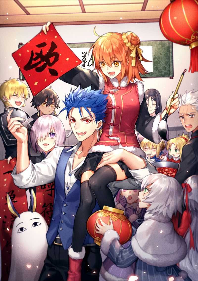 artoria pendragon, saber, mash kyrielight, fujimaru ritsuka, gilgamesh, and 10 more (fate and 1 more) drawn by kangetsu_(fhalei)