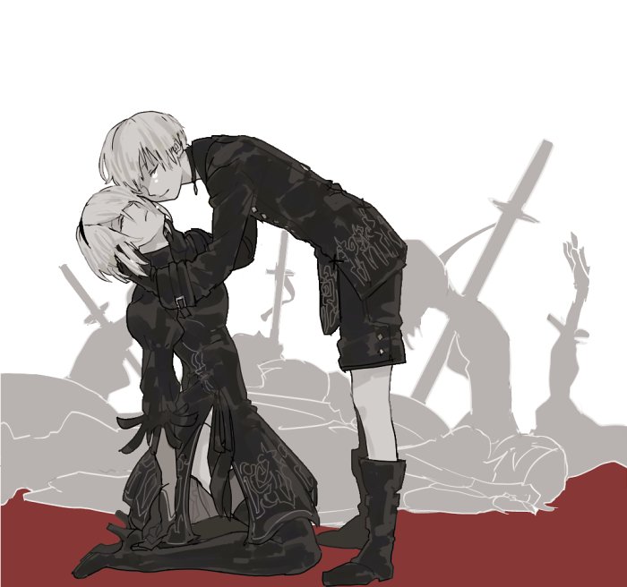 2b and 9s (nier and 1 more) drawn by uruta_nishi